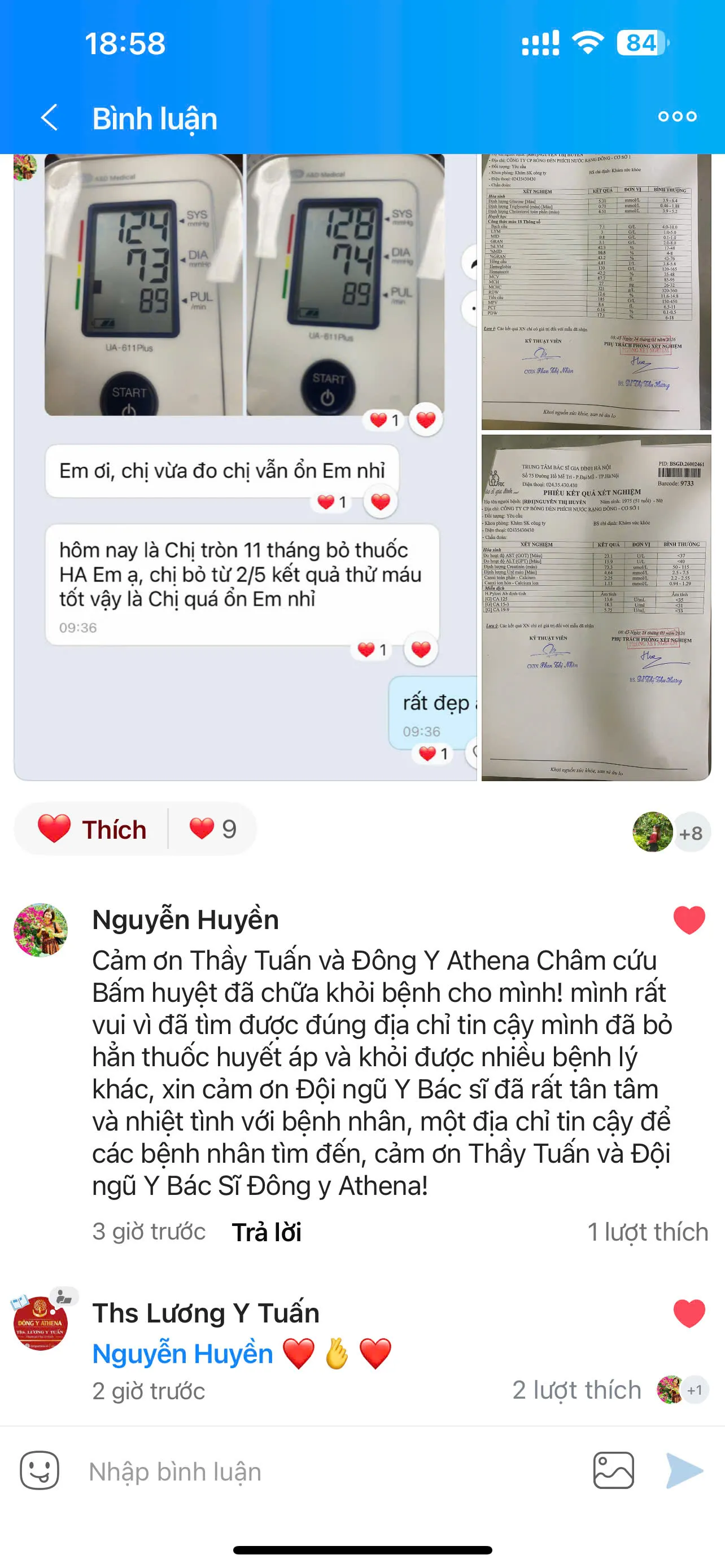 Chị Huyền bình luận cảm ơn Ths. Lương y Phạm Đức Tuấn và Đông y Athena